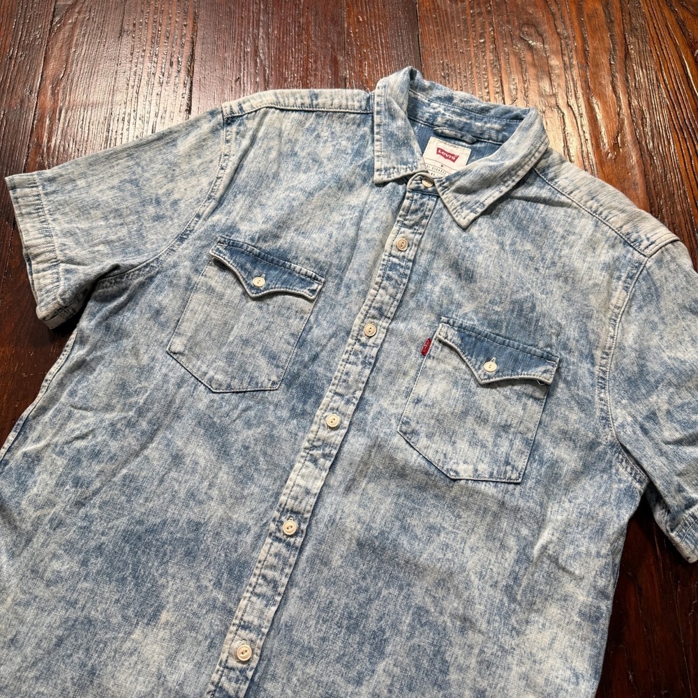 Levi's Denim Shirt Mens M Blue Acid Wash Fade Red Tab Button-Up Short Sleeve
